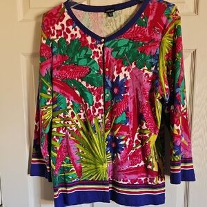 Rafaella Blue and Multicolor Knit Top